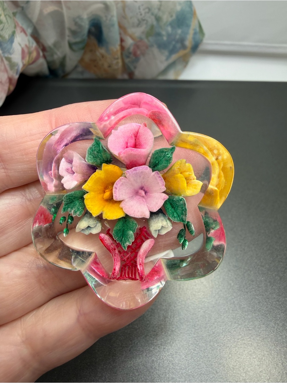 Vintage Gorgeous Reverse Carved Brooch  #287ub